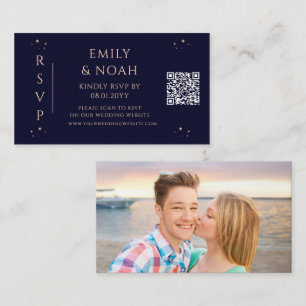 Mystical Rainbow Navy Blue Budget QR Code RSVP Enclosure Card