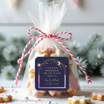 Mystical Rainbow Navy Blue Sun Moon Stars Wedding Square Sticker<br><div class="desc">Mystical Rainbow Dark Navy Blue Sun Moon Stars Astronomy Celestial Cosmic Galaxy Space Wedding Favor Stickers features a rainbow colored sun, moon and stars frame on a dark navy blue background. Personalized with a "Thank You" message. Perfect for wedding and party favors. Personalize by editing the text in the text...</div>