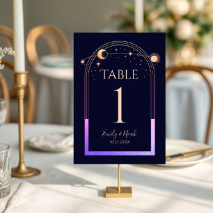 Mystical Rainbow Navy Blue Sun Moon Stars Wedding Table Number
