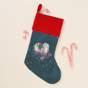 Mystical Rainbow Owl and Full Moon Celestial Christmas Stocking