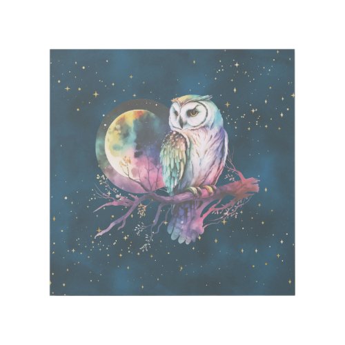 Mystical Rainbow Owl and Full Moon Celestial Gallery Wrap