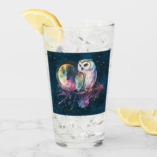 Mystical Rainbow Owl and Full Moon Celestial Glass