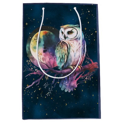Mystical Rainbow Owl and Full Moon Celestial Medium Gift Bag