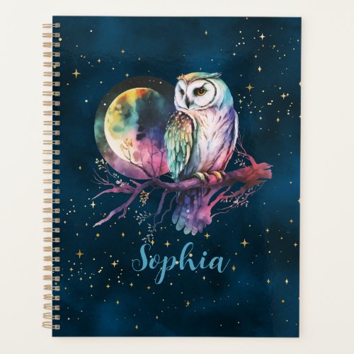 Mystical Rainbow Owl and Full Moon Celestial Planner