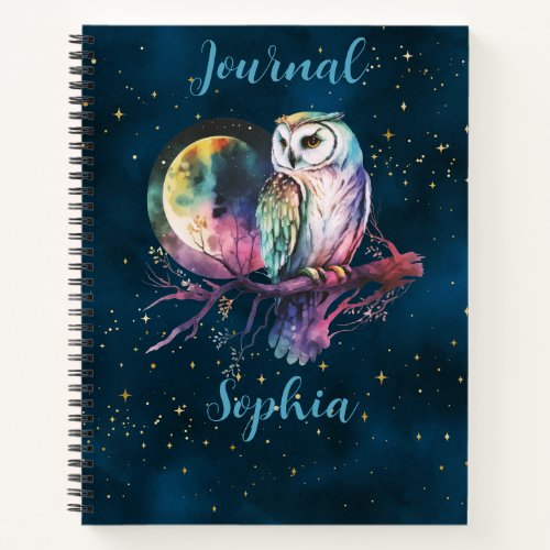 Mystical Rainbow Owl  Full Moon Celestial Journal