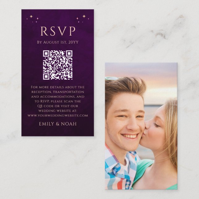 Mystical Rainbow Plum Budget QR Code RSVP Photo Enclosure Card (Front/Back)