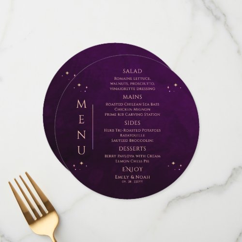 Mystical Rainbow Plum Sun Moon Stars Space Wedding Menu