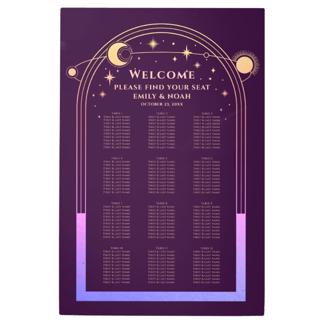 Mystical Rainbow Plum Sun Moon Stars Wedding Metal Print (Front)