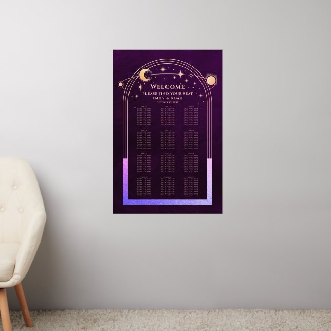 Mystical Rainbow Plum Sun Moon Stars Wedding Wall Decal (Living Room 2)