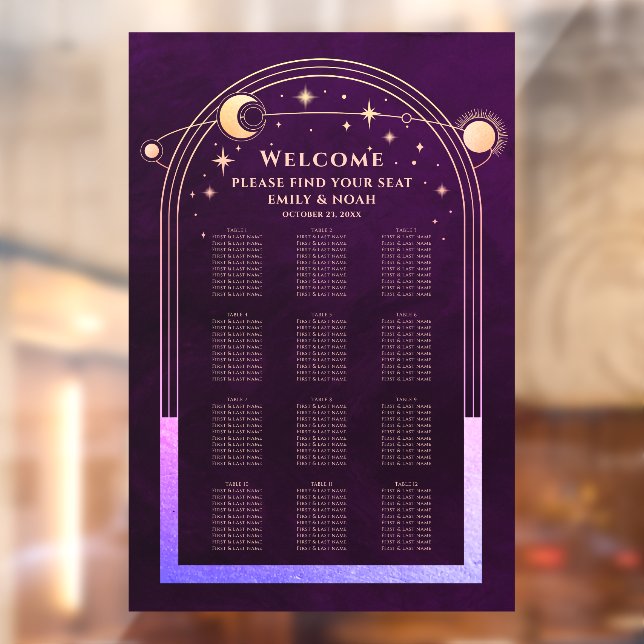 Mystical Rainbow Plum Wedding Seating Chart Window Cling (Sheet 2)