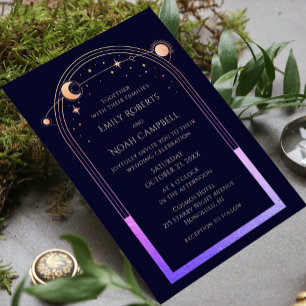Mystical Rainbow Sun Moon Stars Celestial Invitation