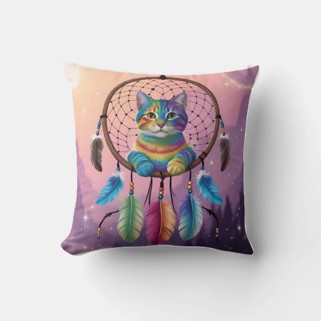 Mystical Rainbow Tabby Dream Throw Pillow (Front)