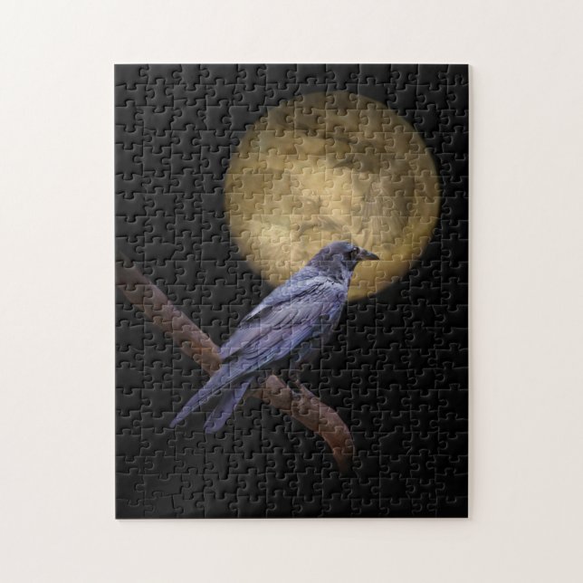 Mystical Raven and Moon at Night Challenging Jigsaw Puzzle (Vertical)