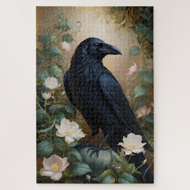 Mystical Raven & Bloom – Enchanted Fantasy Art Jigsaw Puzzle (Vertical)