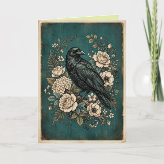 Mystical Raven Boho Flowers Art Card