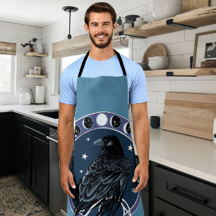 Mystical Raven Moon Phases Celestial Night Sky Apron
