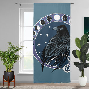 Mystical Raven Moon Phases Celestial Night Sky Blackout Curtains