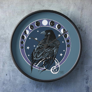 Mystical Raven Moon Phases Celestial Night Sky Clock