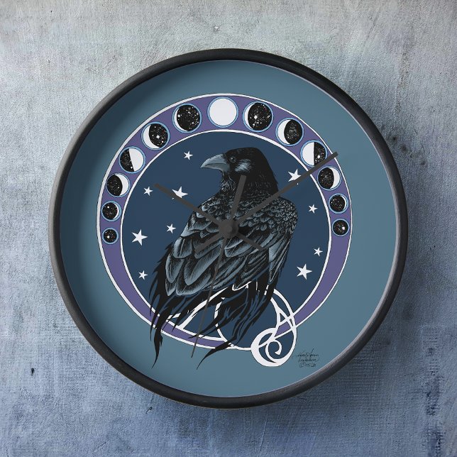 Mystical Raven Moon Phases Celestial Night Sky Clock (Creator Uploaded)
