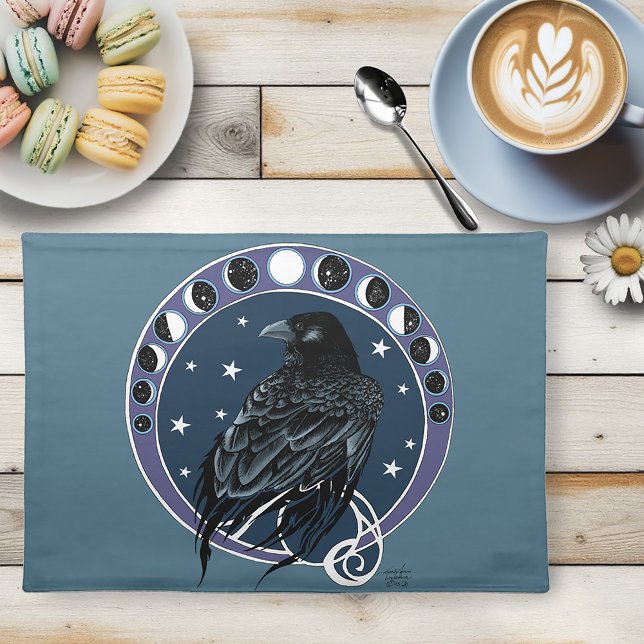 Mystical Raven Moon Phases Celestial Night Sky Cloth Placemat (Creator Uploaded)