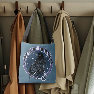 Mystical Raven Moon Phases Celestial Night Sky Crossbody Bag