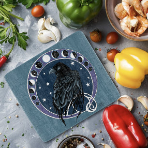 Mystical Raven Moon Phases Celestial Night Sky Cutting Board