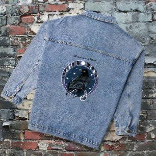 Mystical Raven Moon Phases Celestial Night Sky Denim Jacket