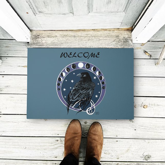 Mystical Raven Moon Phases Celestial Night Sky Doormat (Creator Uploaded)