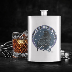 Mystical Raven Moon Phases Celestial Night Sky Flask