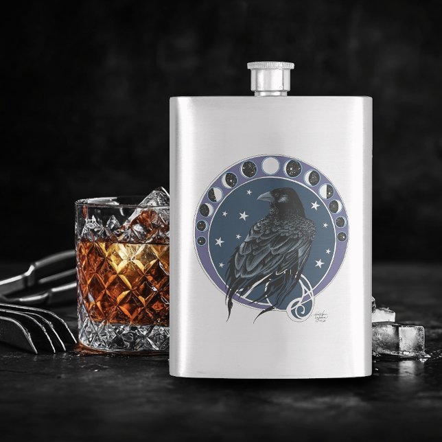 Mystical Raven Moon Phases Celestial Night Sky Flask (Creator Uploaded)