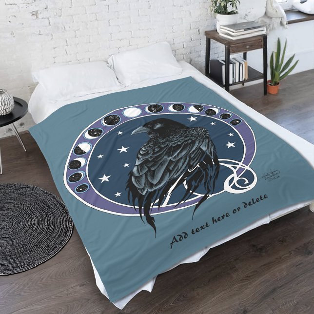 Mystical Raven Moon Phases Celestial Night Sky Fleece Blanket (Creator Uploaded)