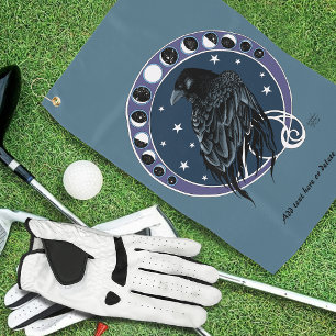 Mystical Raven Moon Phases Celestial Night Sky Golf Towel