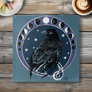Mystical Raven Moon Phases Celestial Night Sky Jigsaw Puzzle