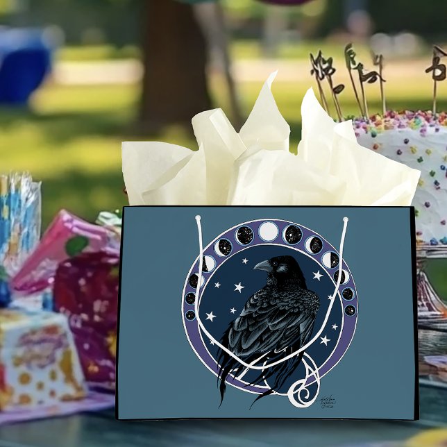 Mystical Raven Moon Phases Celestial Night Sky Large Gift Bag (Creator Uploaded)