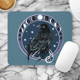 Mystical Raven Moon Phases Celestial Night Sky Mouse Pad