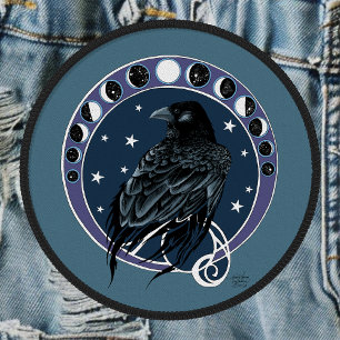 Mystical Raven Moon Phases Celestial Night Sky Patch
