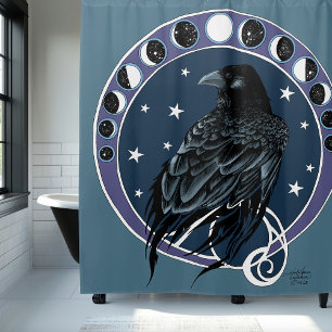 Mystical Raven Moon Phases Celestial Night Sky Shower Curtain