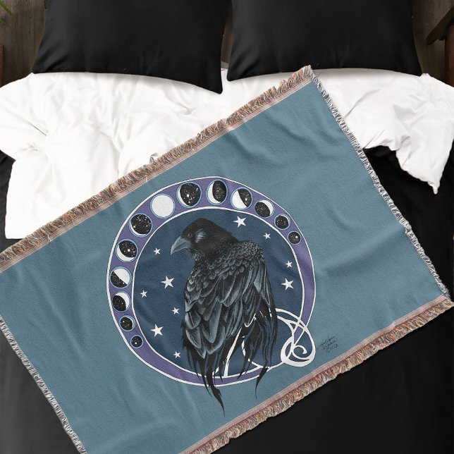 Mystical Raven Moon Phases Celestial Night Sky Throw Blanket (Creator Uploaded)