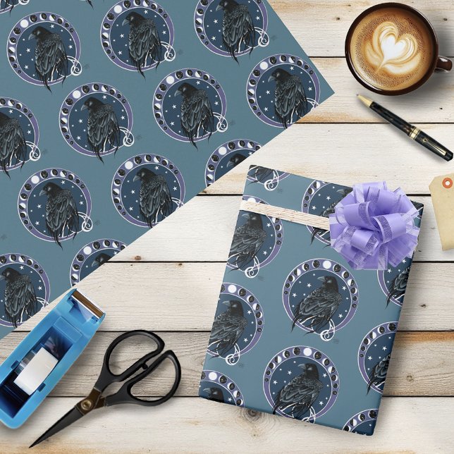 Mystical Raven Moon Phases Celestial Night Sky Wrapping Paper (Creator Uploaded)