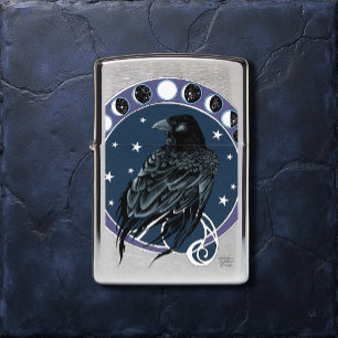 Mystical Raven Moon Phases Celestial Night Sky Zippo Lighter
