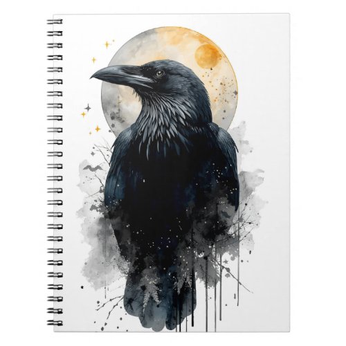 Mystical Raven Watercolor Art | Gothic Moon Crow I Notebook