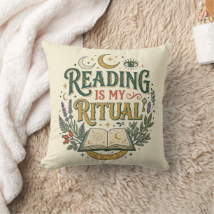 Mystical Reading Ritual Celestial Moon Book Throw Pillow