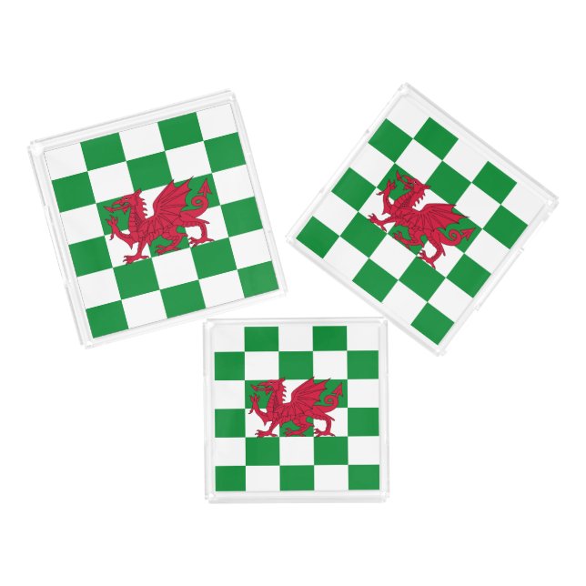 Mystical Red Celtic Dragon Flag of Wales Acrylic Tray (Set)