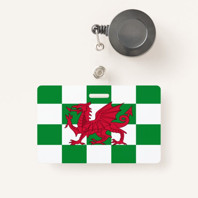 Mystical Red Celtic Dragon Flag of Wales Badge (Front with Retractable)