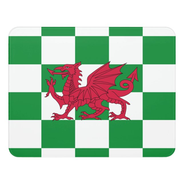 Mystical Red Celtic Dragon Flag of Wales Door Sign (Contemporary Front)