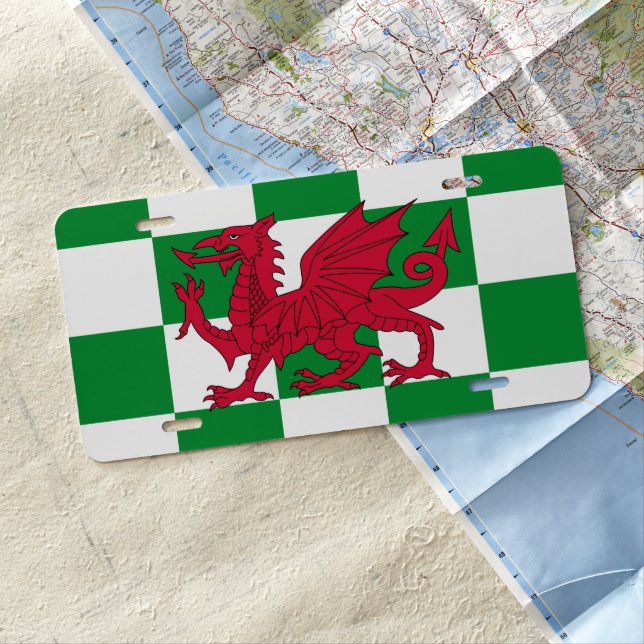 Mystical Red Celtic Dragon Flag of Wales License Plate (In Situ)