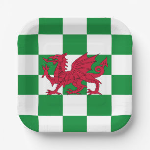 Mystical Red Celtic Dragon Flag of Wales Paper Plates