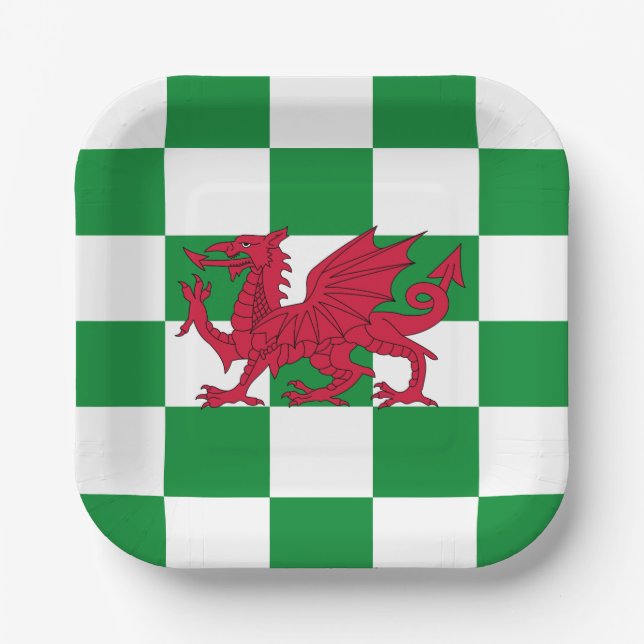 Mystical Red Celtic Dragon Flag of Wales Paper Plates (Front)