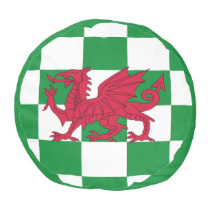 Mystical Red Celtic Dragon Flag of Wales Pouf