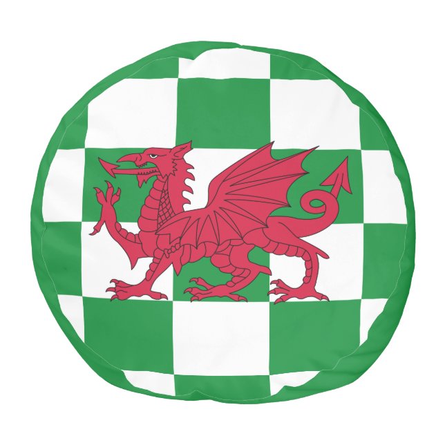 Mystical Red Celtic Dragon Flag of Wales Pouf (Top)